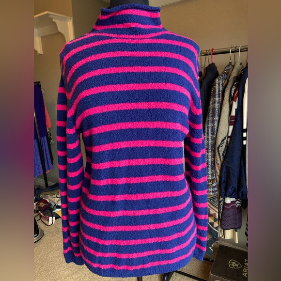 J Crew lightweight mock turtleneck blue and pink striped sweater size S - Picture 1 of 10